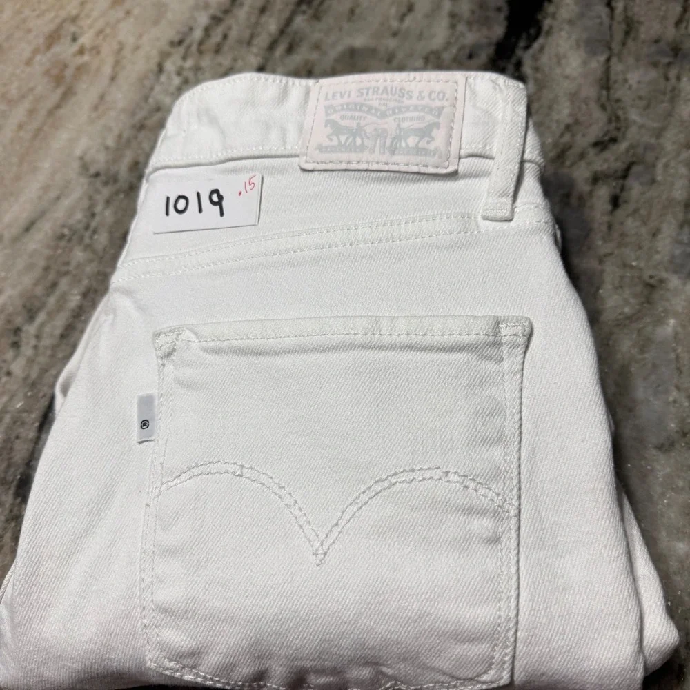 Levi's 721 High Rise Skinny Jeans Womens 30 Denim White Distressed Raw Hem Boho‎